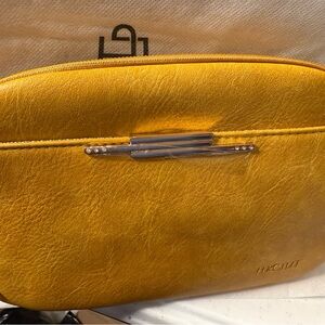 Yellow Leather Cosmetic Bag with Rich Texture